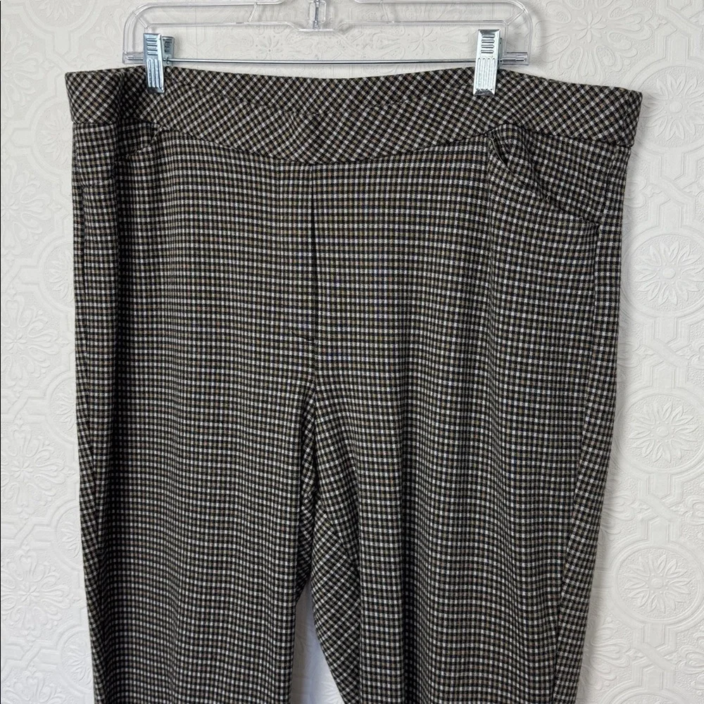 J.Jill Ponte Slim Leg Pants‎ 2X Houndstooth Pull On Stretch Career Pants Brown